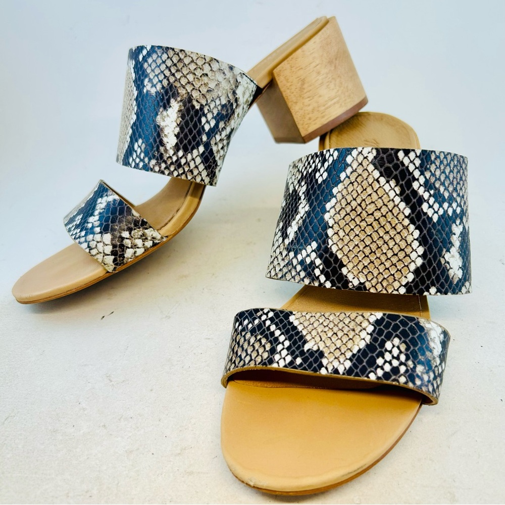 MADEWELL Gray Cream Beige Snake Embossed Leather Kiera Mule Sandals, size 8.5